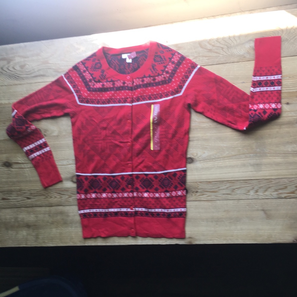 red fair Isle snow flake thin cotton cardigan